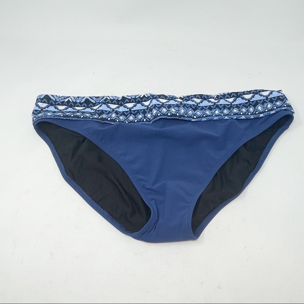 PROFILE BY GOTTEX Women’s Blue Fold Over Bikini Bottom Tribal Print Waistband